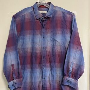 Tommy Bahama Men's Casual Plaid Shirt in Blue and Purple